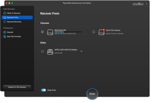 Choose the storage drive where your deleted files were earlier stored and click Scan to begin the scanning process.