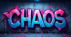 Color Scheme: Fluorescent blue, pink, and purple