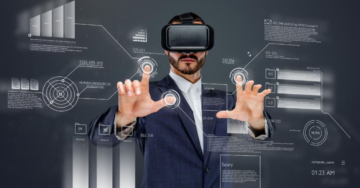 AI business concept showing smart automation and data analytics in a modern company environment